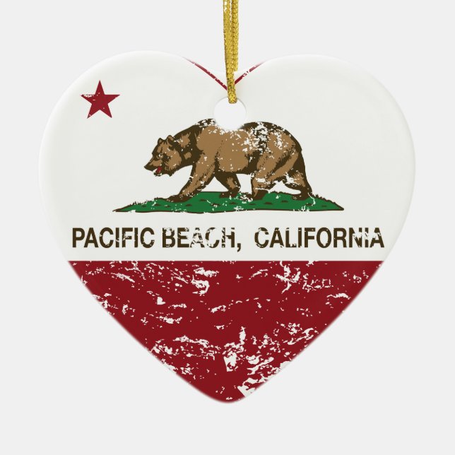 california flag pacific beach heart distressed ceramic ornament (Front)