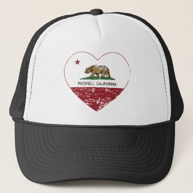 california flag pacifica heart distressed trucker hat (Front)