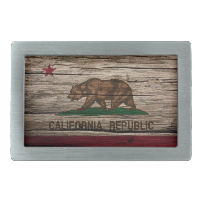 California Flag Rustic wood Belt Buckle (Front)