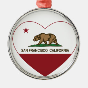 california flag san francisco heart metal ornament