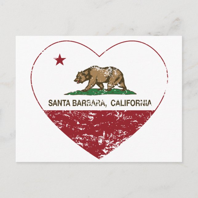 california flag santa barbara heart distressed postcard (Front)