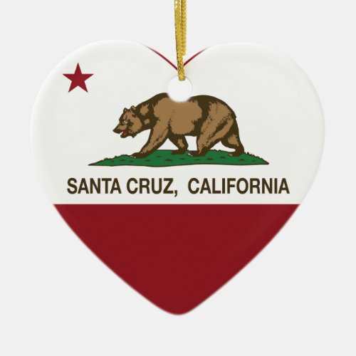california flag santa cruz heart ceramic ornament
