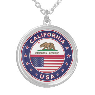 California Flag Silver Plated Necklace