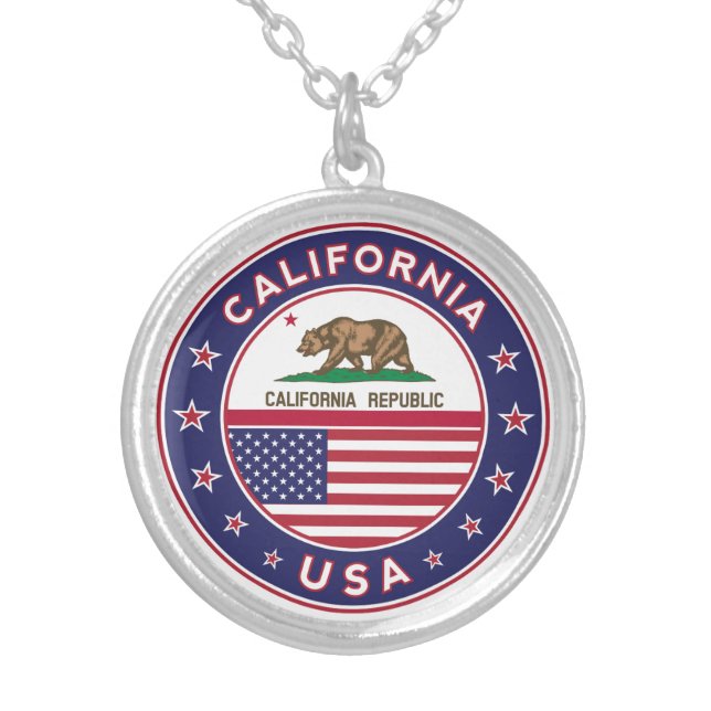 California Flag Silver Plated Necklace (Front)