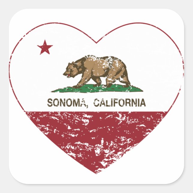 california flag sonoma heart distressed square sticker (Front)