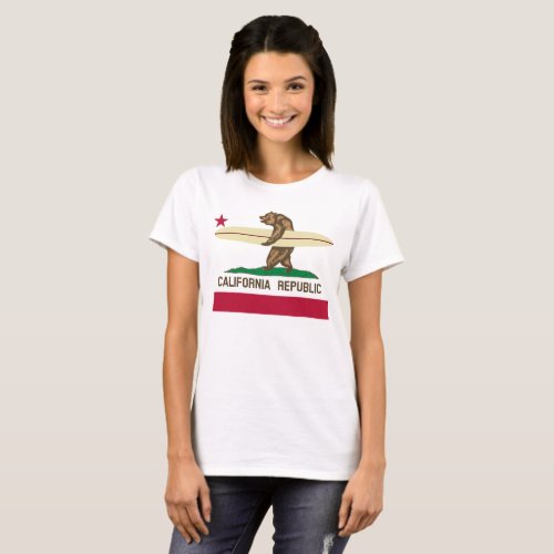 California Flag Surfing Bear Womens T_Shirt