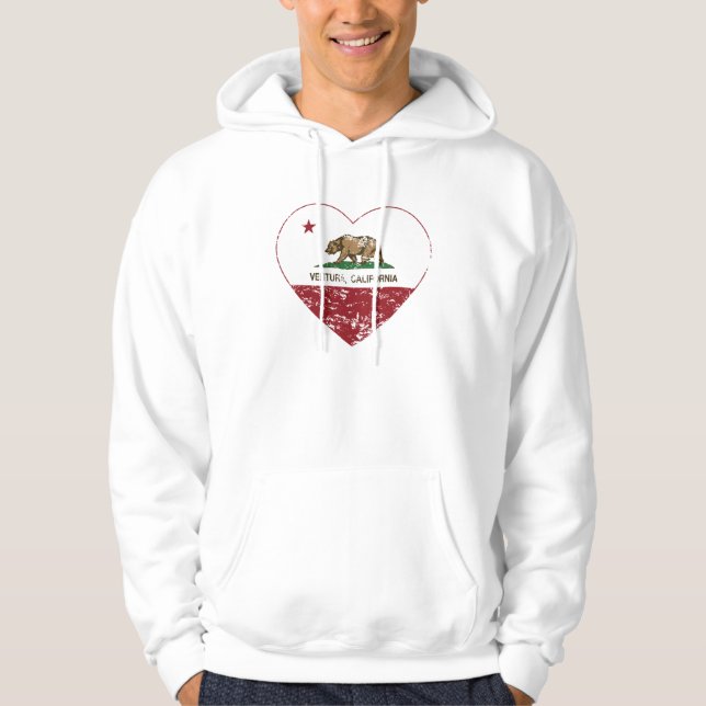 california flag ventura heart distressed hoodie (Front)