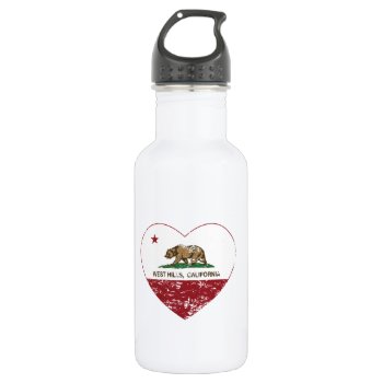 California Flag West Hills Heart Distressed Stainless Steel Water Bottle by LgTshirts at Zazzle