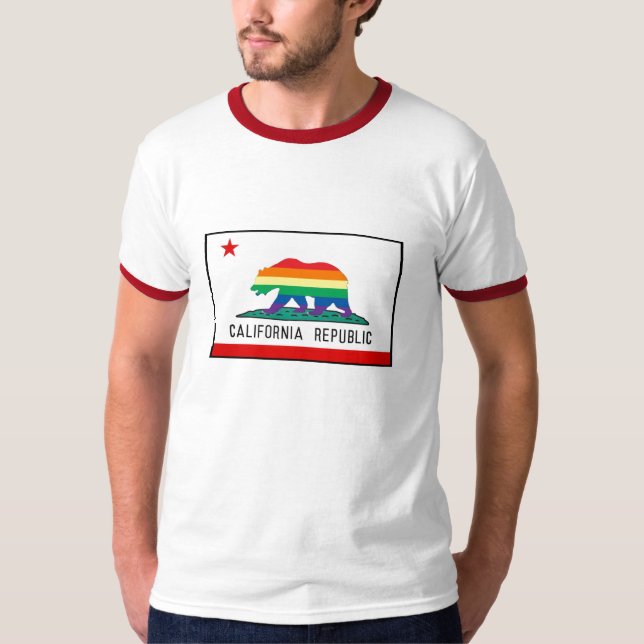 California Flag with Rainbow Bear T-Shirt (Front)