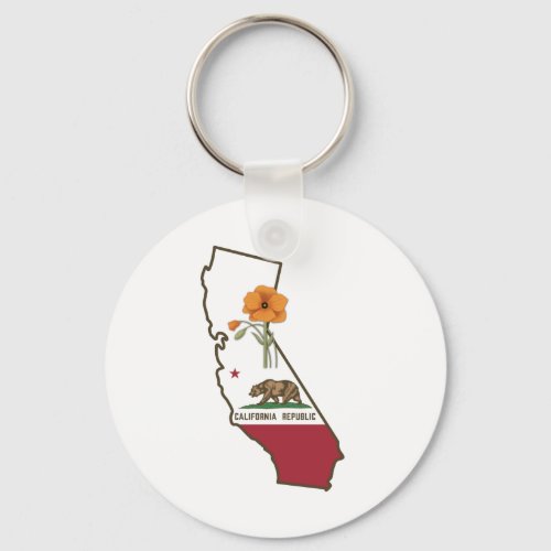 California Flag with State Flower California Poppy Keychain