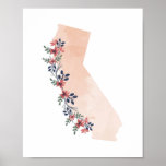 California Floral Watercolor State Poster<br><div class="desc">California Floral Watercolor State</div>