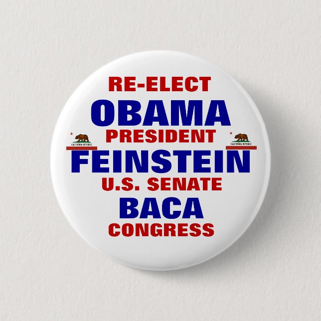 California for Obama Feinstein Baca Button (Front)