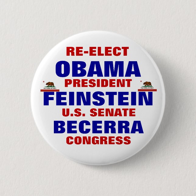 California for Obama Feinstein Becerra Pinback Button (Front)
