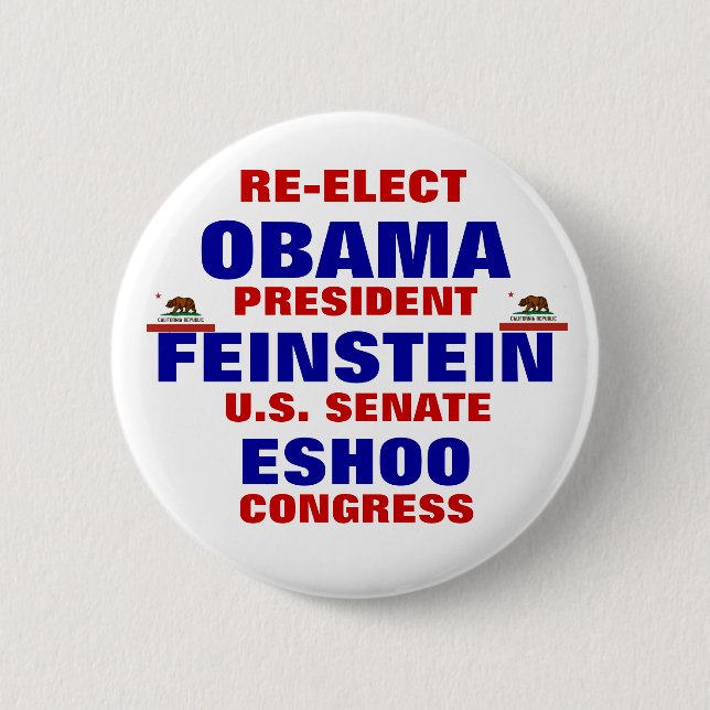 California for Obama Feinstein Eshoo Button (Front)