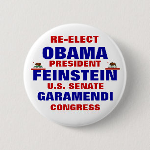 California for Obama Feinstein Garamendi Pinback Button