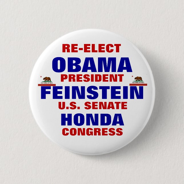 California for Obama Feinstein Honda Pinback Button (Front)
