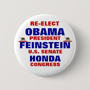 California for Obama Feinstein Honda Pinback Button