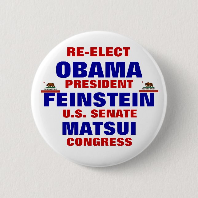 California for Obama Feinstein Matsui Button (Front)