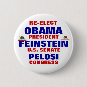 California for Obama Feinstein Pelosi Pinback Button