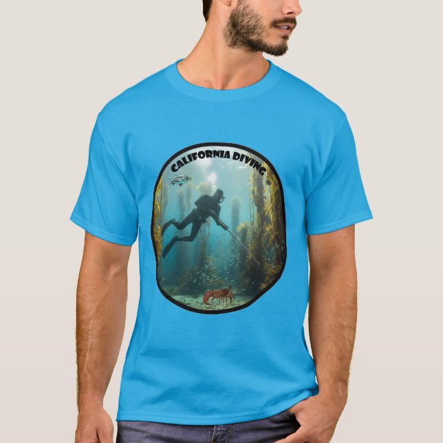 California Freediving Diver with Kelp and Fish URM T-Shirt (Front)