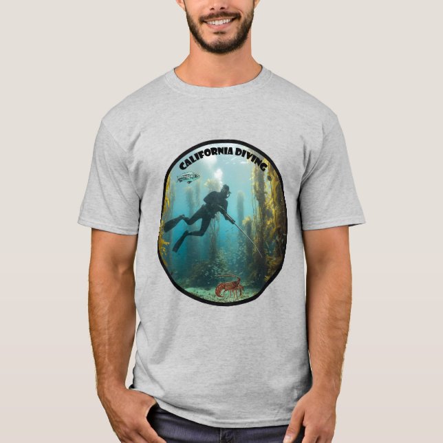 California Freediving Diver with Kelp and fish URM T-Shirt (Front)