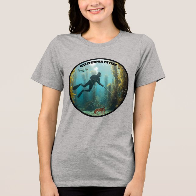California Freediving Diver with Kelp and Fish URM Tri-Blend Shirt (Front)