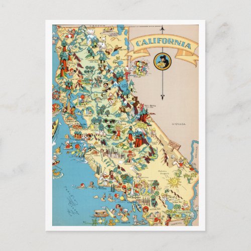 California Funny Vintage Map Postcard
