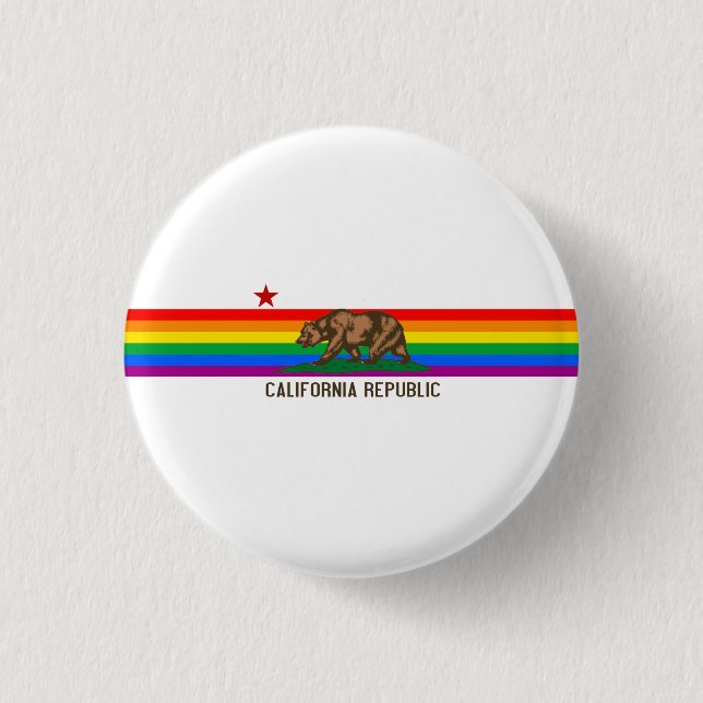 California Gay Pride Flag Pinback Button (Front)