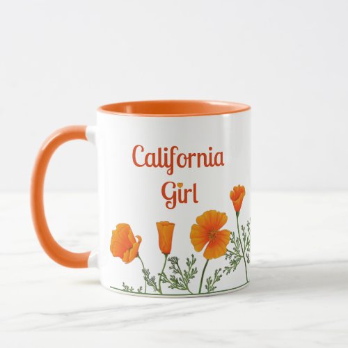 California Girl Orange Poppy Native State Flower Mug