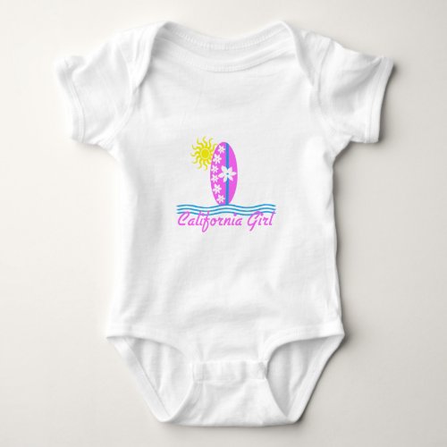 California Girl Pink Surfboard WSun Baby Bodysuit