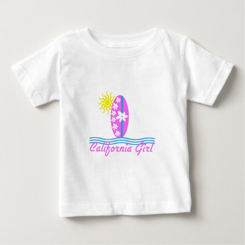 California Girl Pink Surfboard WSun Baby T_Shirt