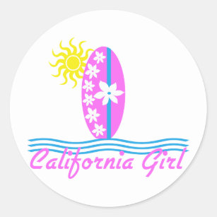 California Girl Pink Surfboard W/Sun Classic Round Sticker