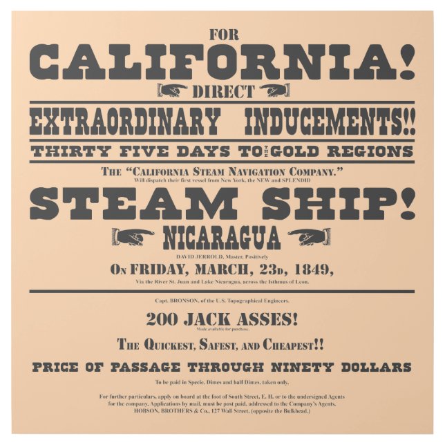 California Gold Rush Handbill ~ Wrapped Canvas Gallery Wrap (Front)