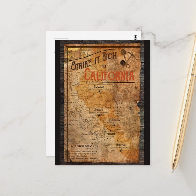 California Gold Rush Poster Postcard (Front/Back In Situ)