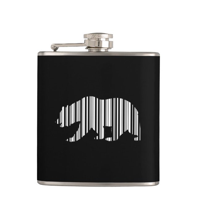 CALIFORNIA GOLDEN BEAR BAR CODE Pattern Design Hip Flask (Front)