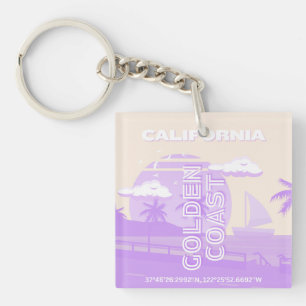 California, Golden Coast, Travel Art, Preppy Keychain