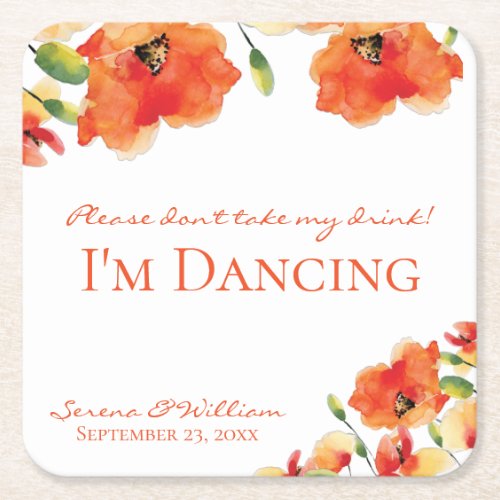 California Golden Poppy Wedding Reception Square Paper Coaster