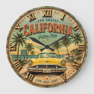 California Golden State Beach Cruiser Vintage Car Large Clock