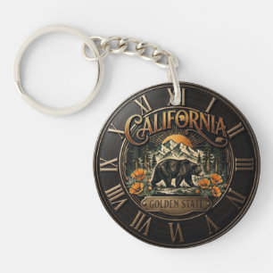 California Golden State Grizzly Bear Vintage Roman Keychain