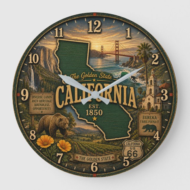 California Golden State Landmark Large Clock (Front)