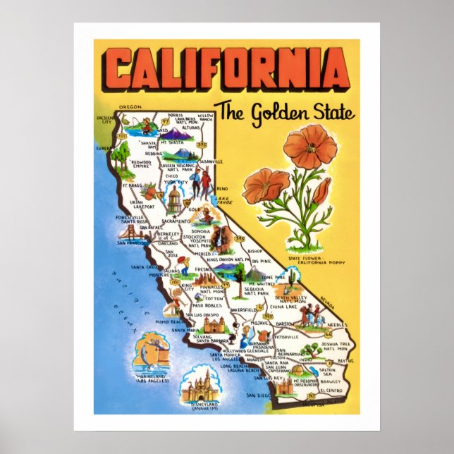 California Golden State Map 18x24 Print (Front)