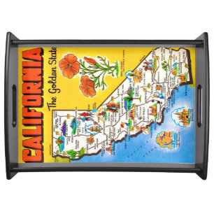 California Golden State Map Postcard Serving Tray