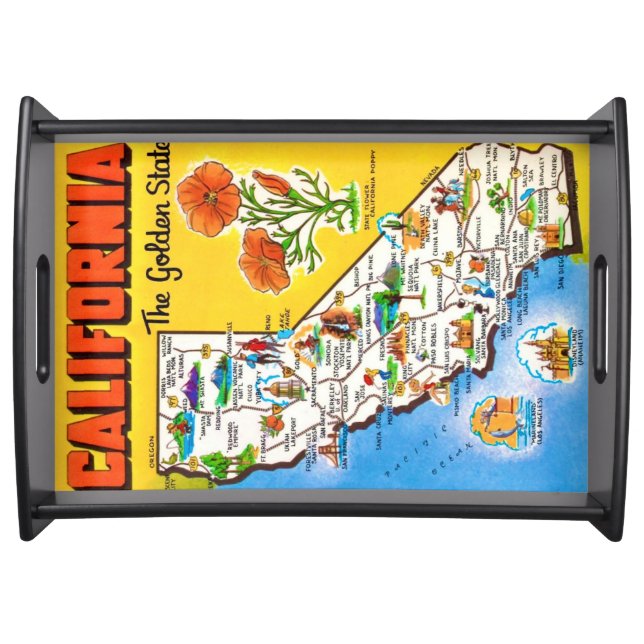 California Golden State Map Postcard Serving Tray (Front)
