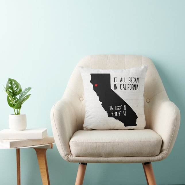 California GPS Coordinates with Heart Throw Pillow (Chair)