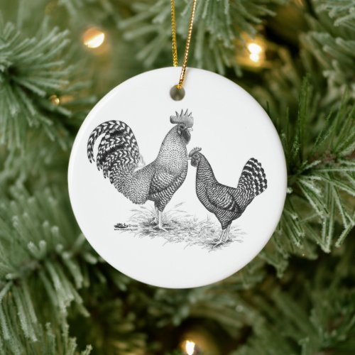 California Gray Rooster and Hen Ceramic Ornament