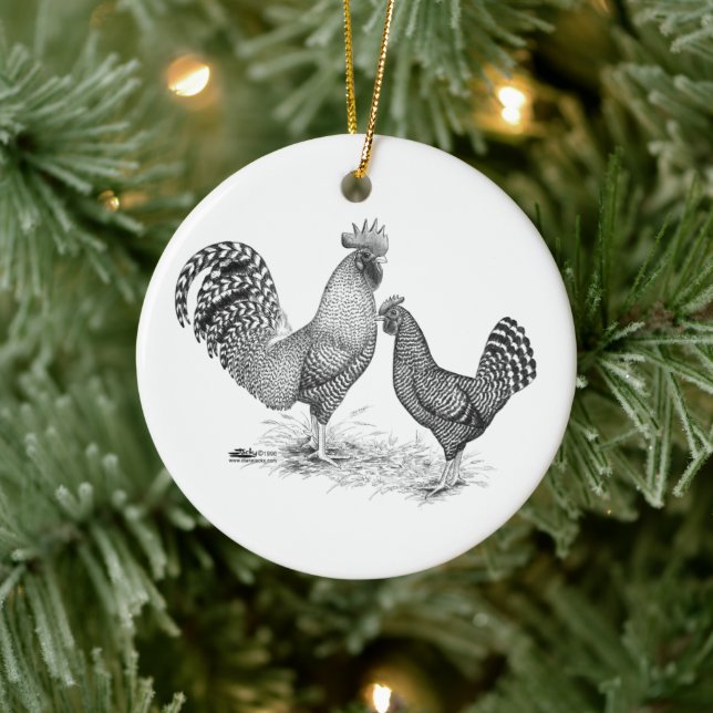 California Gray Rooster and Hen Ceramic Ornament (Tree)