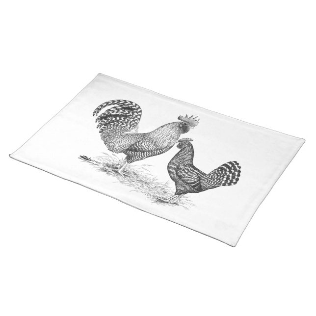 California Gray Rooster and Hen Cloth Placemat (On Table)