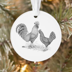 California Gray Rooster and Hen Ornament