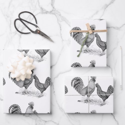 California Gray Rooster and Hen Wrapping Paper Sheets