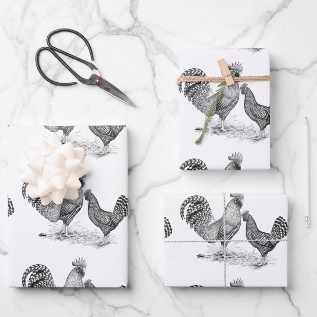California Gray Rooster and Hen Wrapping Paper Sheets (Front)